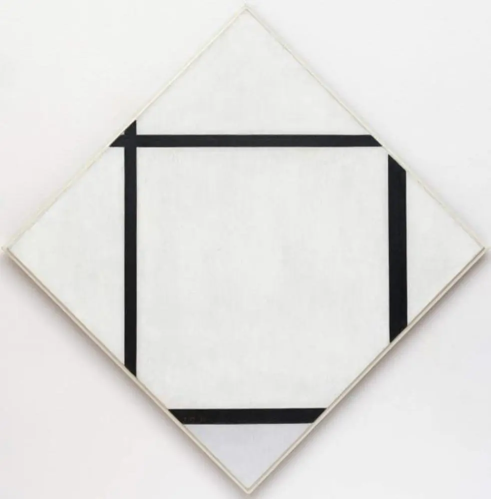 Tableau I: Lozenge with Four Lines and Gray, by Piet Mondrian