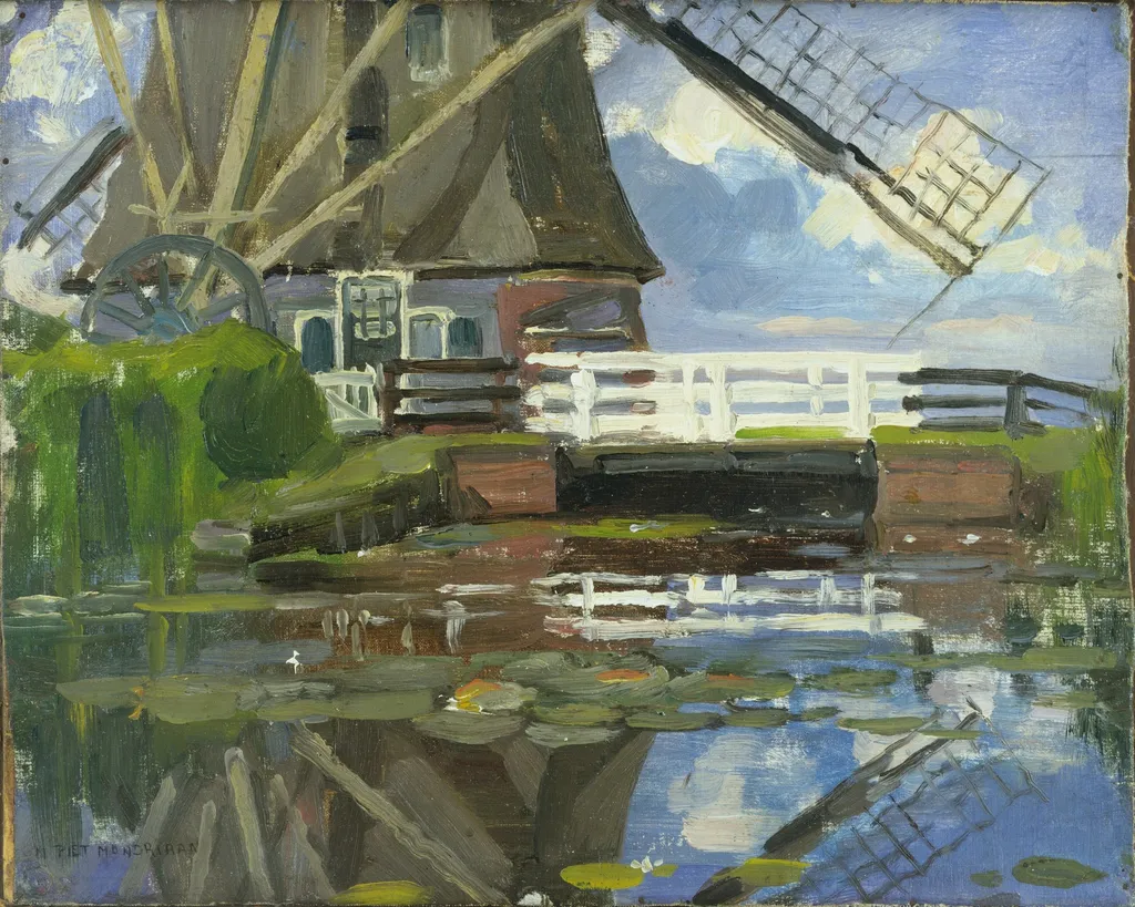 Truncated View of the Broekzijder Mill on the Gein Wings Facing West, by Piet Mondrian, oil, 1902