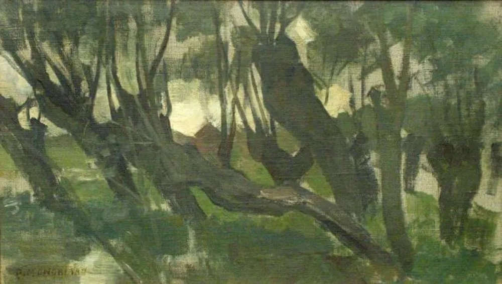 Willow grove, trunks leaning left II, by Piet Mondrian, oil, 1902