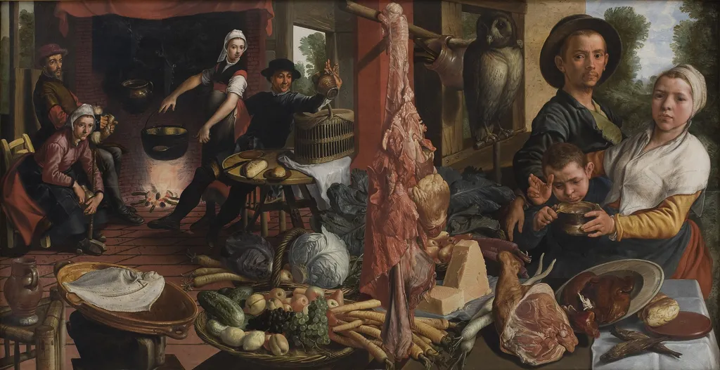 The Fat Kitchen. An Allegory, by Pieter Aertsen, oil, 1570