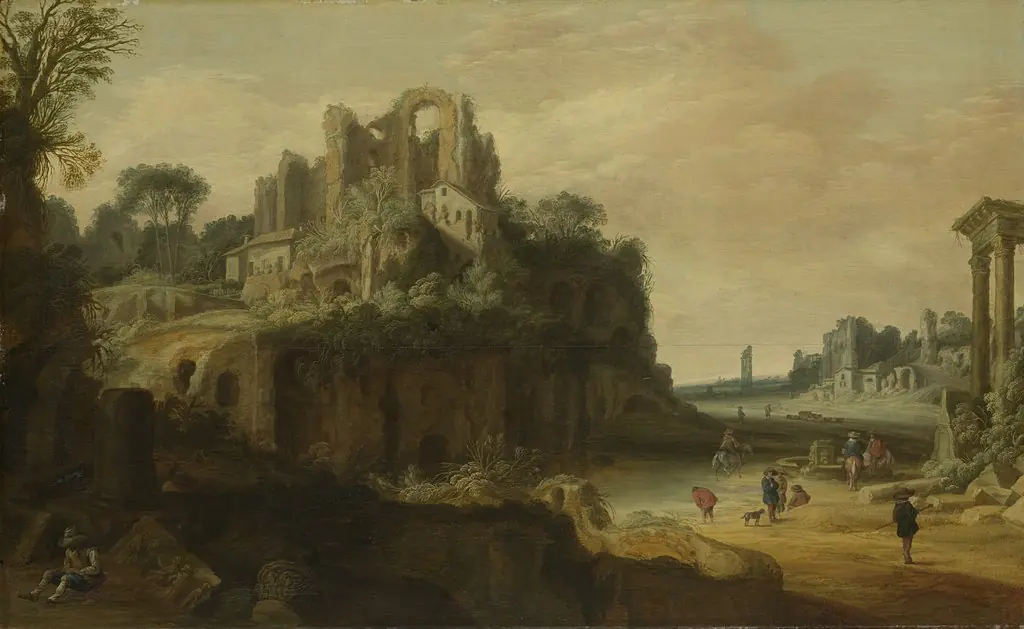 Roman landscape with the Palatine (left) and the parts of the Forum Romanum (right), by Pieter Anthonisz. van Groenewegen, 1650