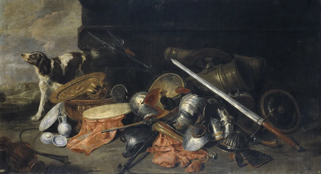 Arms and instruments of war, by Pieter Boel, oil, 1601