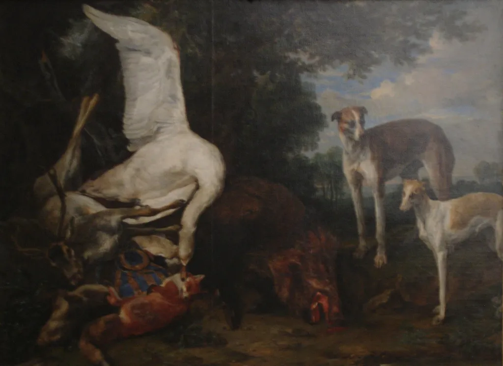 Erlegtes Wild von zwei Hunden bewacht, by Pieter Boel, oil, 1650