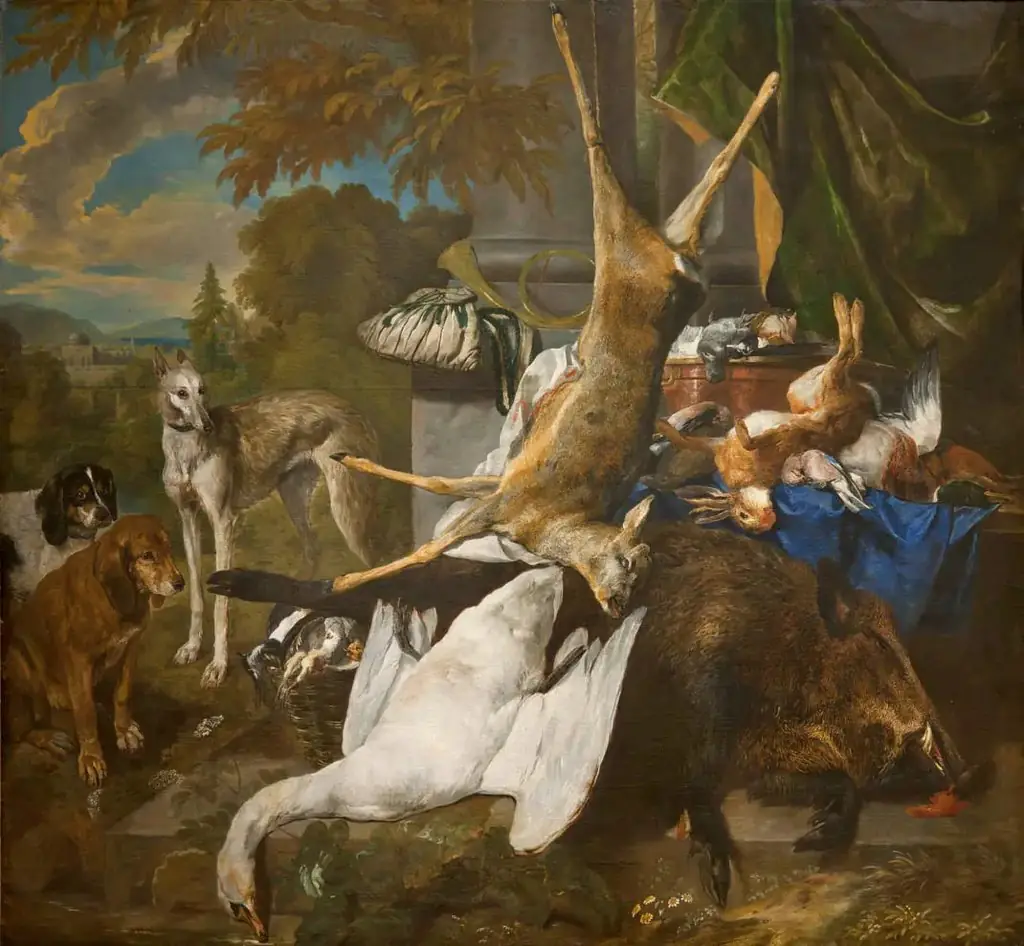 Still life of game and dogs, by Pieter Boel