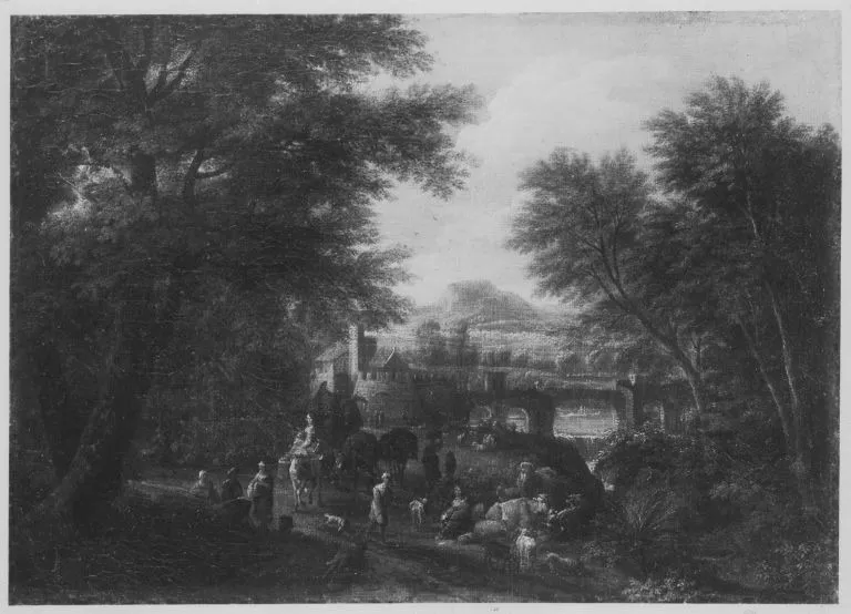 Landschaft mit Bogenbrücke, by Pieter Bout, unspecified