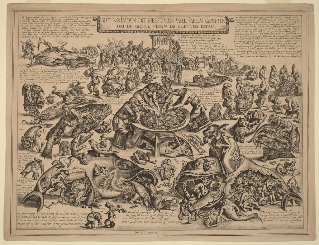 The Big Fish Eat the Little Fish, by Pieter Bruegel the Elder, ink, 1650