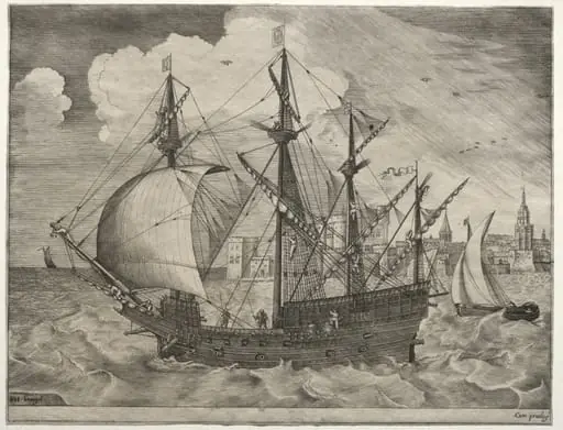 Sailing Vessels: Armed Four-Master Putting Out to Sea, by Pieter Brueghel the Elder