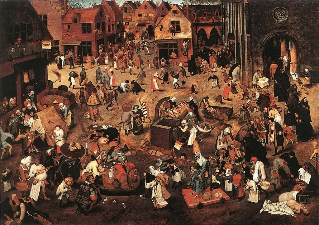 Battle of Carnival and Lent, by Pieter Brueghel the Younger, oil, 1550
