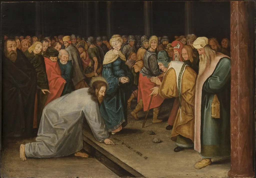 Christ and the Woman Taken in Adultery, by Pieter Brueghel the Younger, oil, 1600