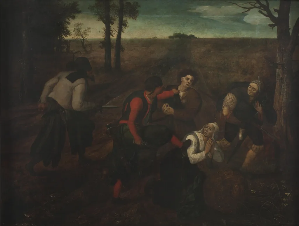 Peasants Being Attacked by Bandits, by Pieter Brueghel the Younger, oil, 1550