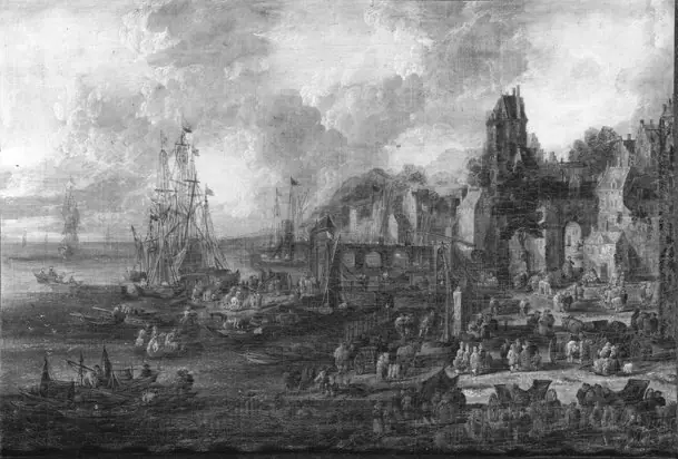 Sounthern Seaport with Numerous Figures on the Shore, by Pieter Casteels II