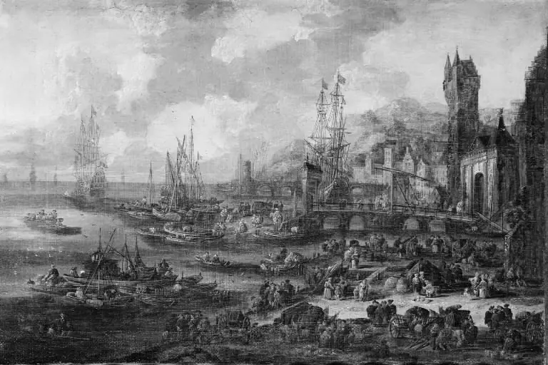 Southern Seaport with Numerous Figures on the Shore, by Pieter Casteels II