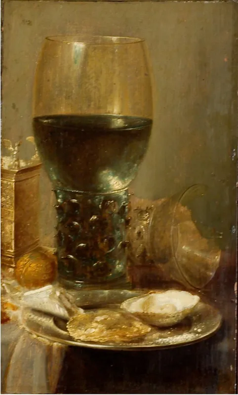 Still Life (rejoined to its left half in 1956), by Pieter Claesz, oil, 1636