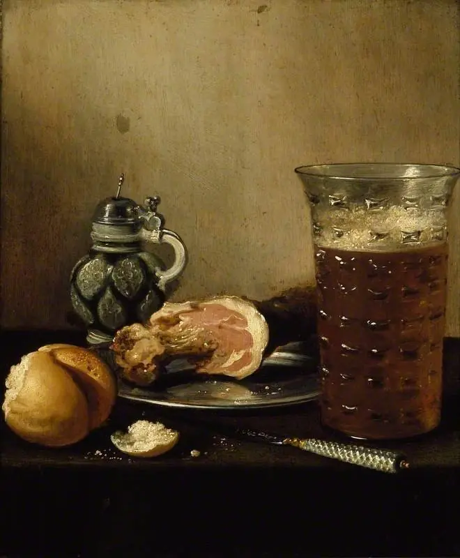 Still Life with a Ham, 1642, by Pieter Claesz