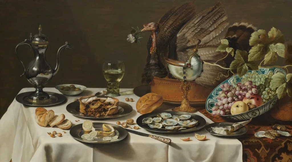 Still Life with a Turkey Pie, by Pieter Claesz, unspecified, 1627