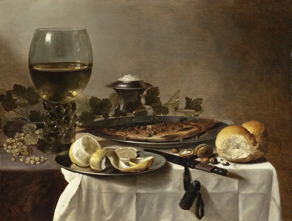 Still Life with Herring, Wine and Bread