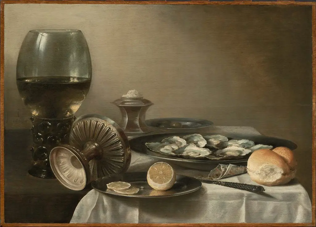 Still Life with Wine Goblet and Oysters, by Pieter Claesz