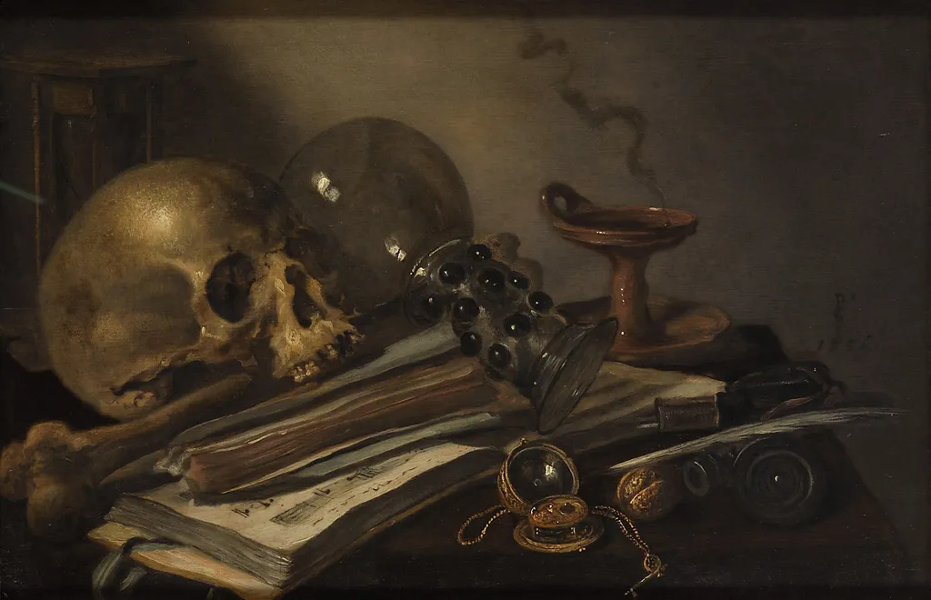 Vanitas still life, by Pieter Claesz, oil, 1656