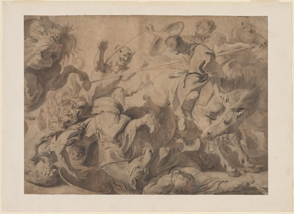 Lion Hunt, by Pieter Claesz Soutman, chalk, 1616