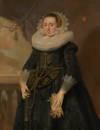 Portrait of an unknown lady with marriage glove, by Pieter Claesz Soutman