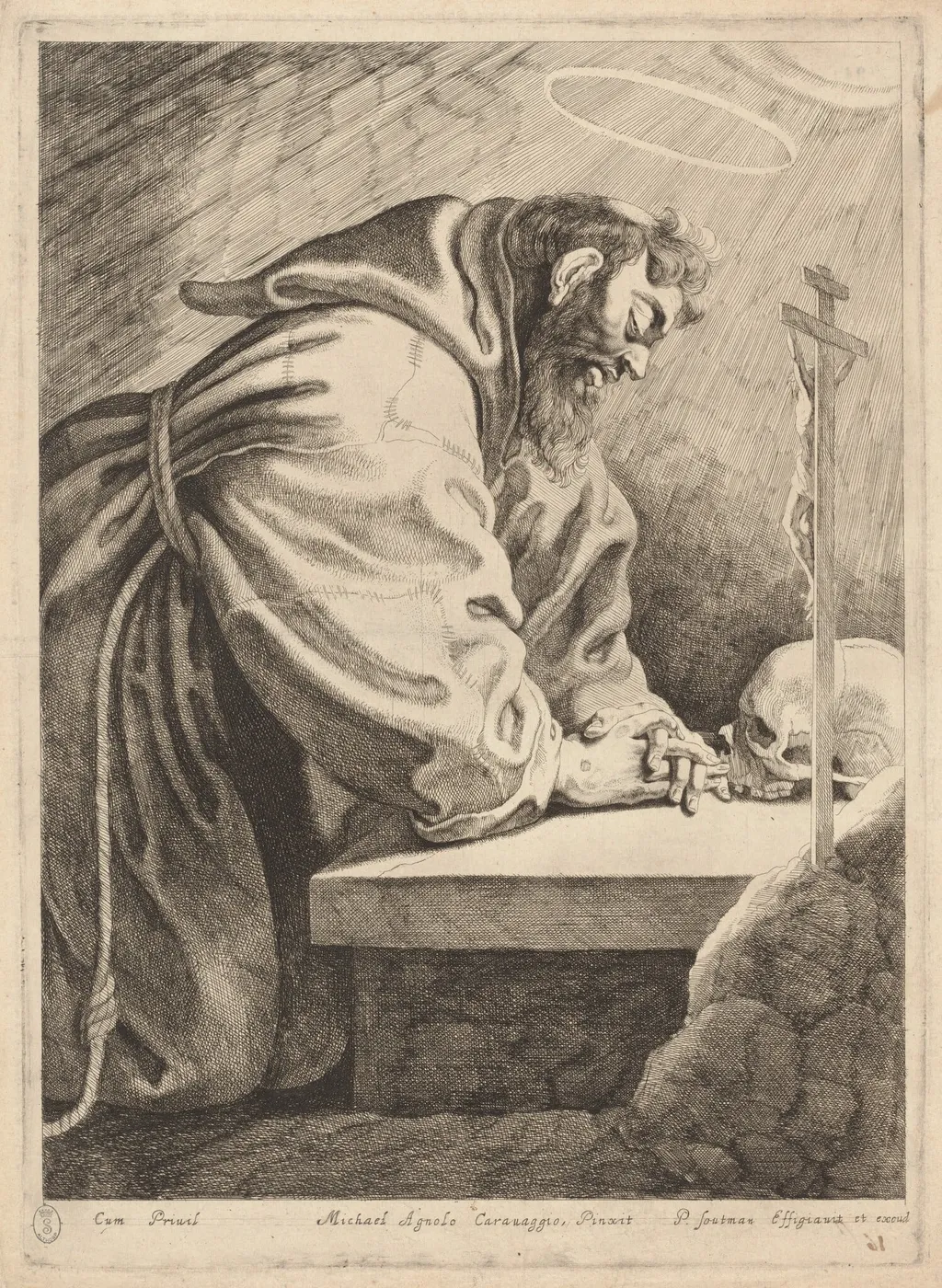 Saint Francis, by Pieter Claesz Soutman, ink, 1620