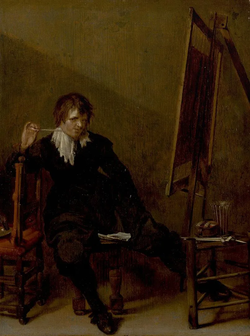 An Artist in Front of the Easel, by Pieter Codde, oil, 1637
