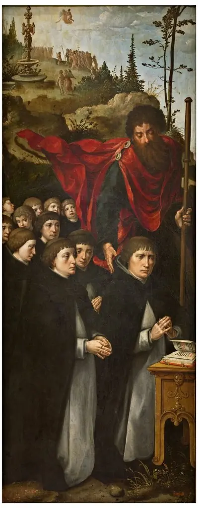 Saint James the Greater with Donors in Prayer (front). Saint Sebastian (reverse), by Pieter Coecke van Aelst