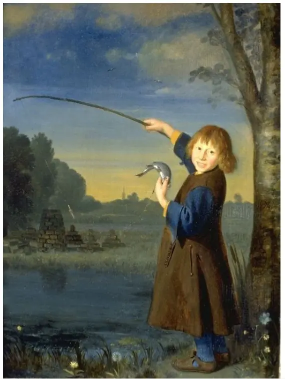 Fishing Boy, by Pieter Cornelisz. van Slingelandt, 1672