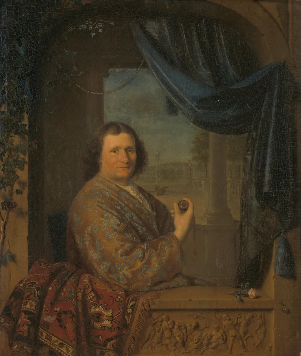 Portrait of a Man with a Watch, by Pieter Cornelisz. van Slingelandt, unspecified, 1688