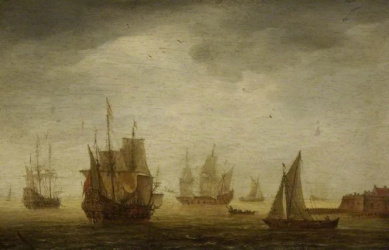 Sea-piece with shipping, by Pieter Cornelisz Verbeeck, oil, 1637