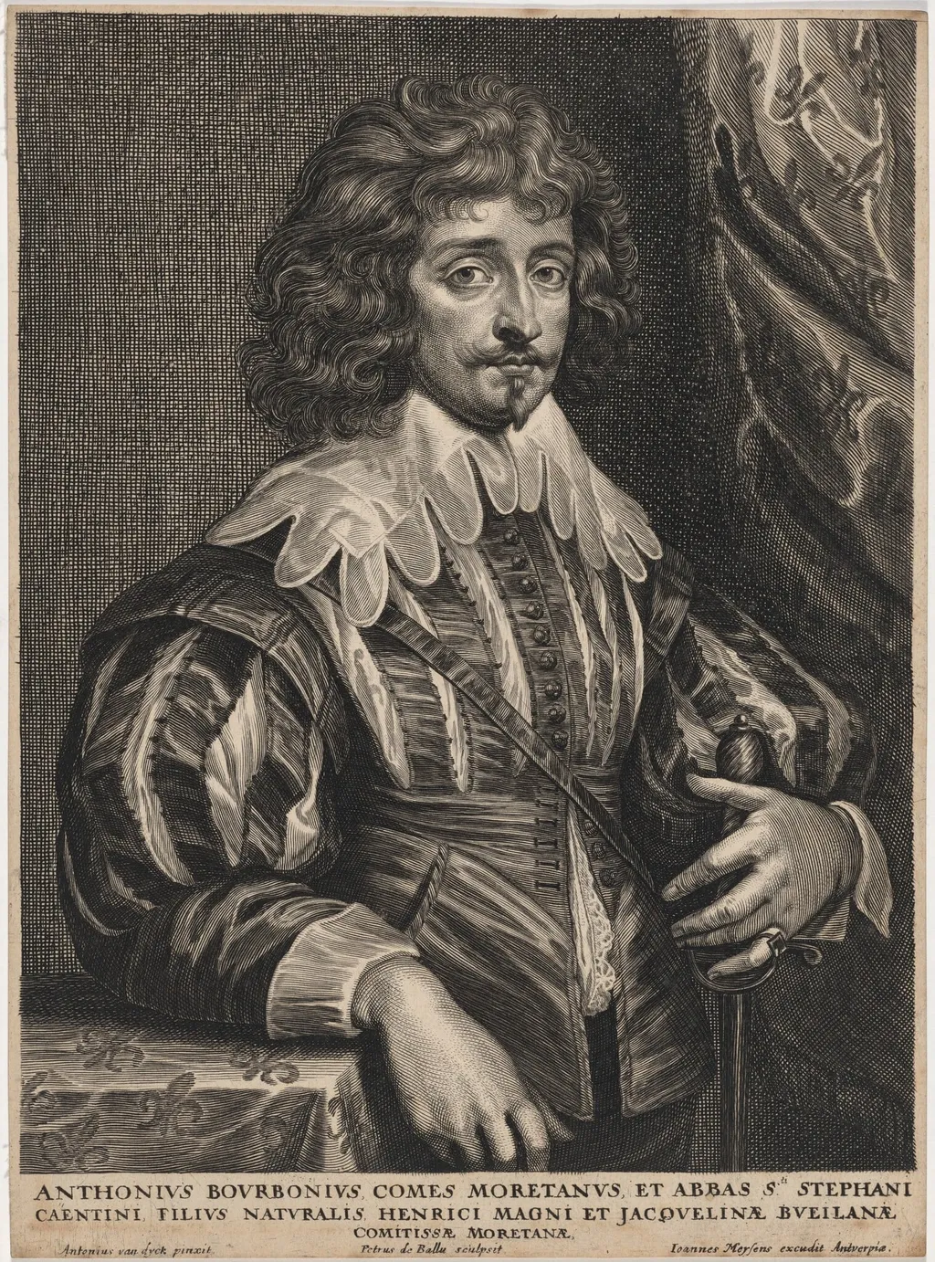 Anthony Bourbon, Count Mouretan, by Pieter de Bailliu, ink, 1636