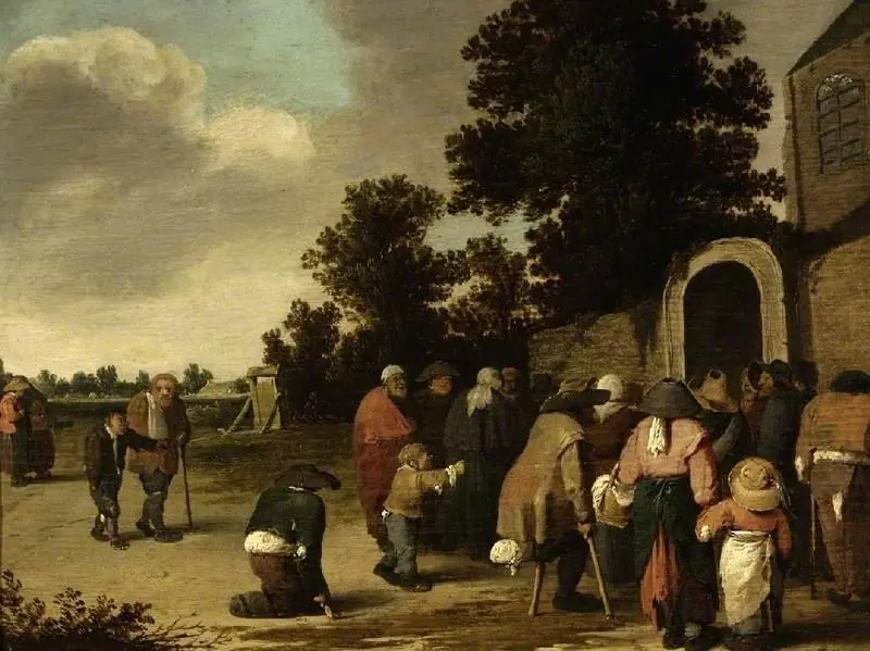 Outside an Alms-house, by Pieter de Bloot
