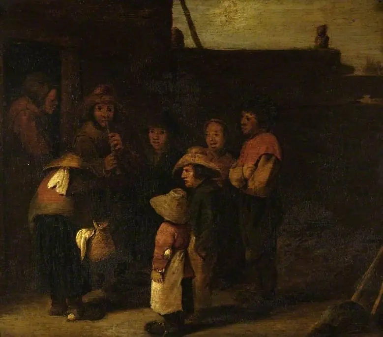 Village scene with figures, by Pieter de Bloot
