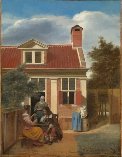 Een gezelschap op de plaats achter een huis, by Pieter de Hooch