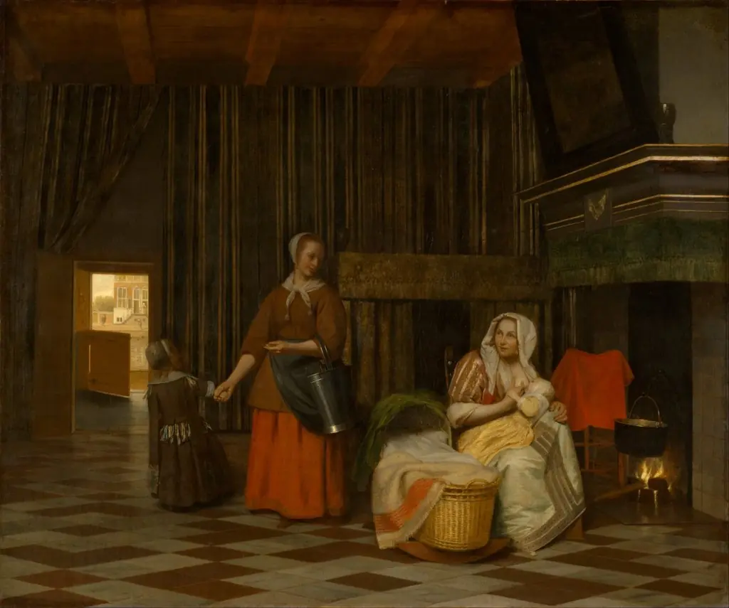 Nursing Mother, and Child with Serving Maid, by Pieter de Hooch