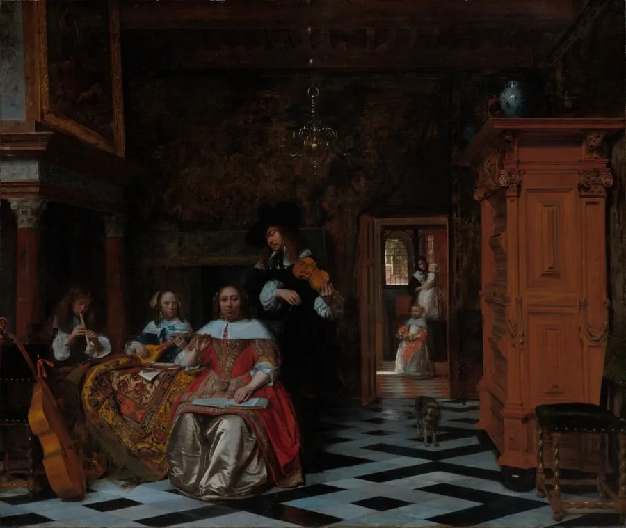 Portrait of a Family Playing Music, by Pieter de Hooch, unspecified, 1663