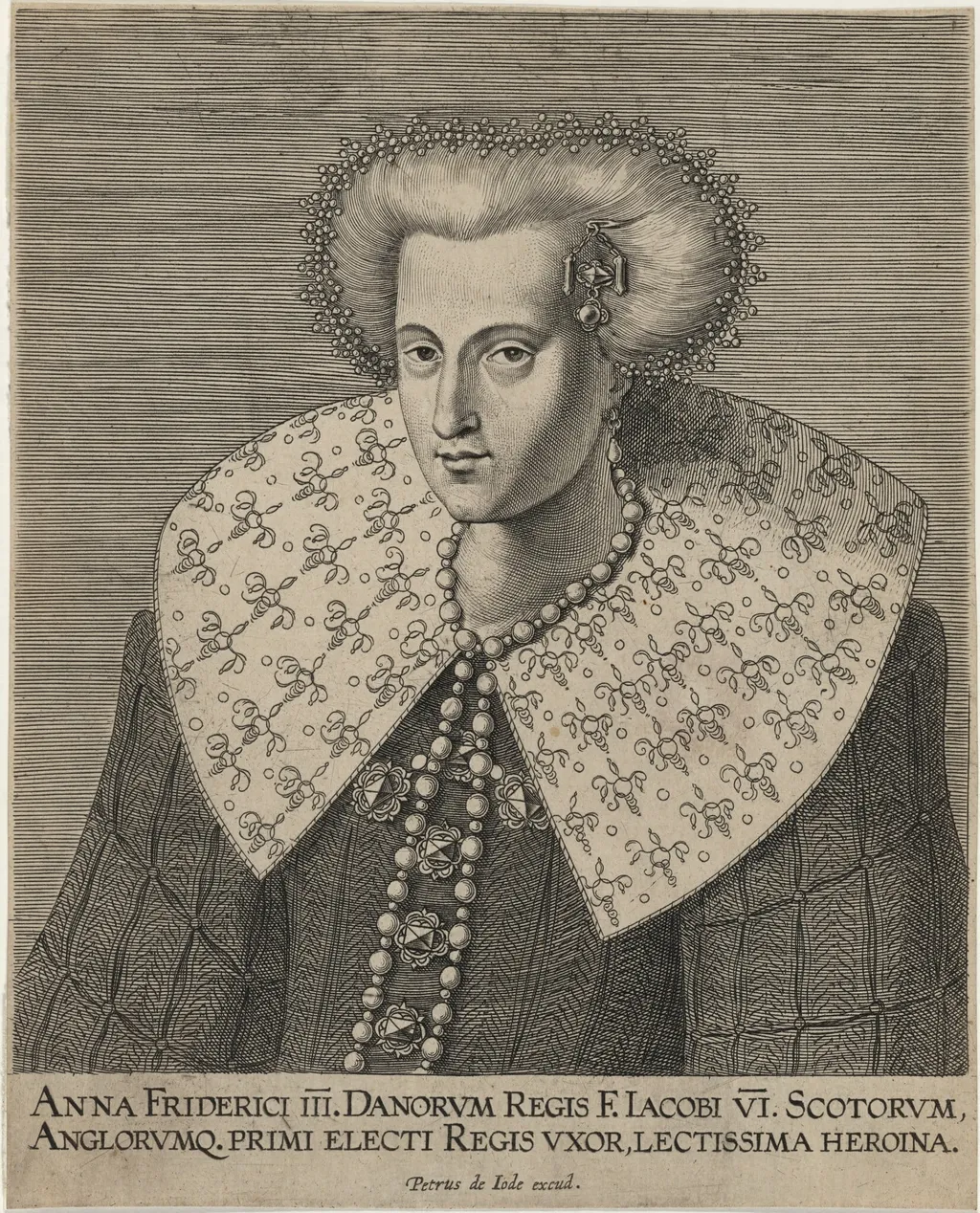 Anne of Denmark, Queen of Scotland and England, by Pieter de Jode I, ink, 1603