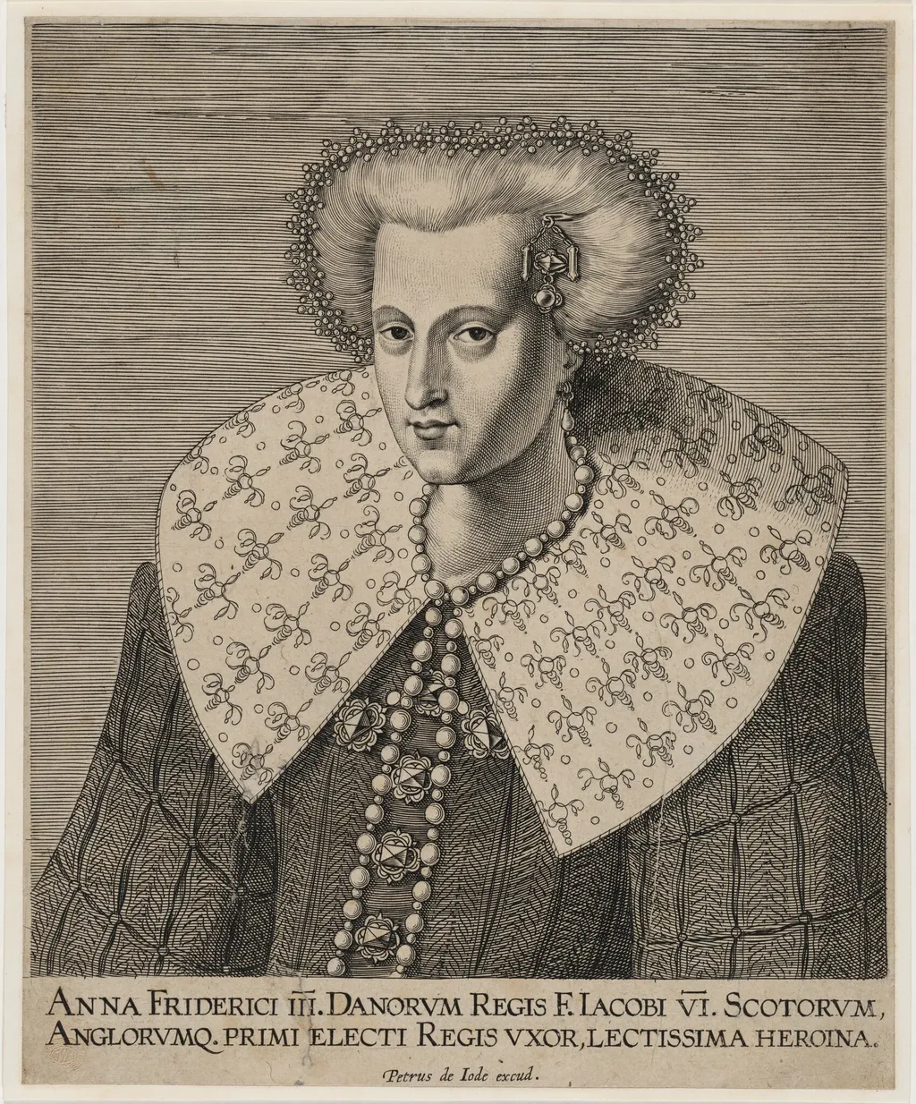 Anne of Denmark, Queen of Scotland and England, by Pieter de Jode I, ink, 1603