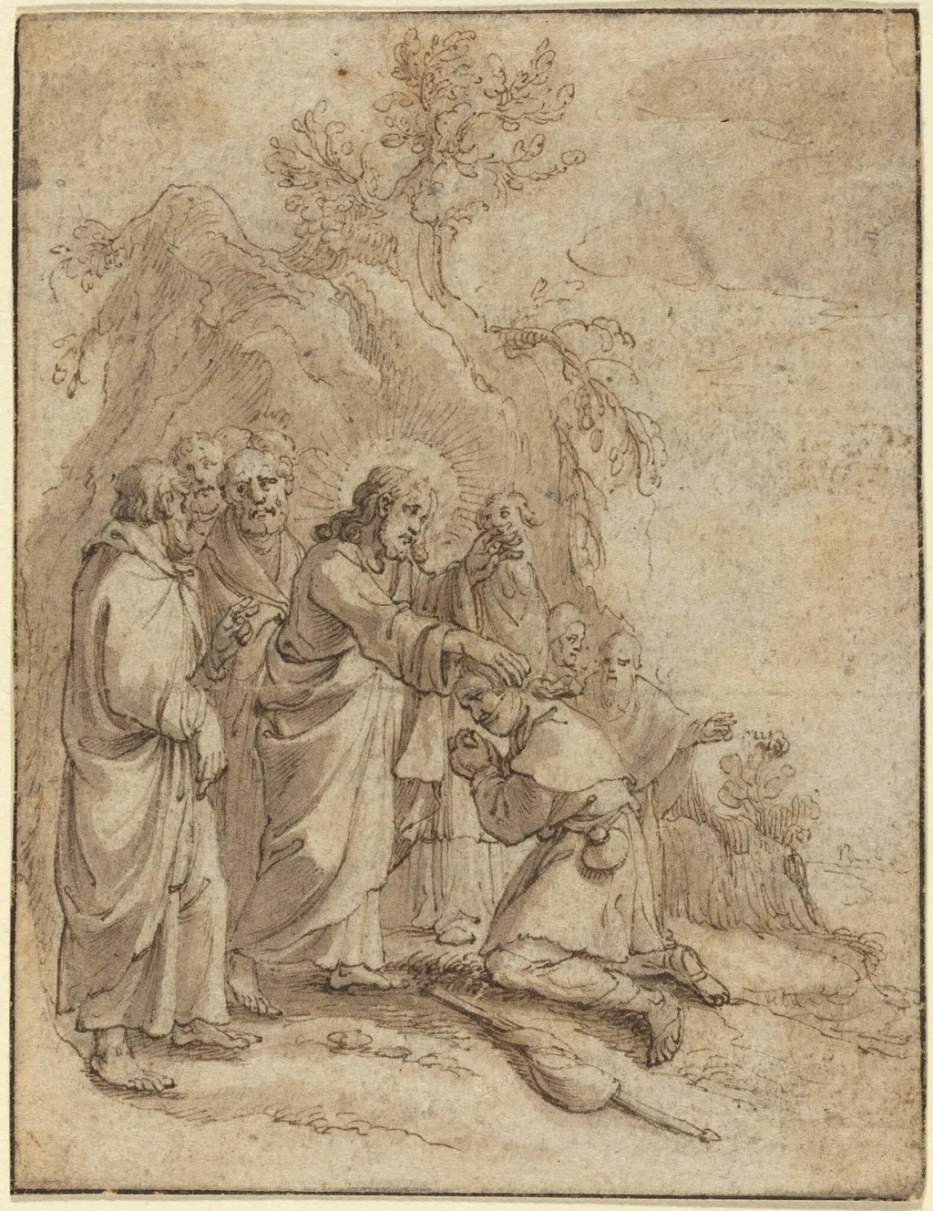 Christ Healing the Leper, by Pieter de Jode I, ink, 1602