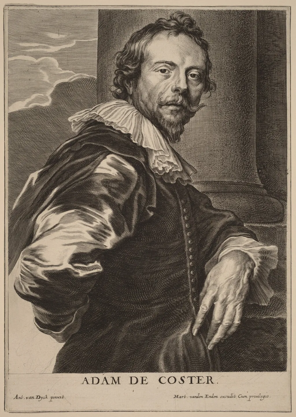 Adam de Coster, by Pieter de Jode II, ink, 1634