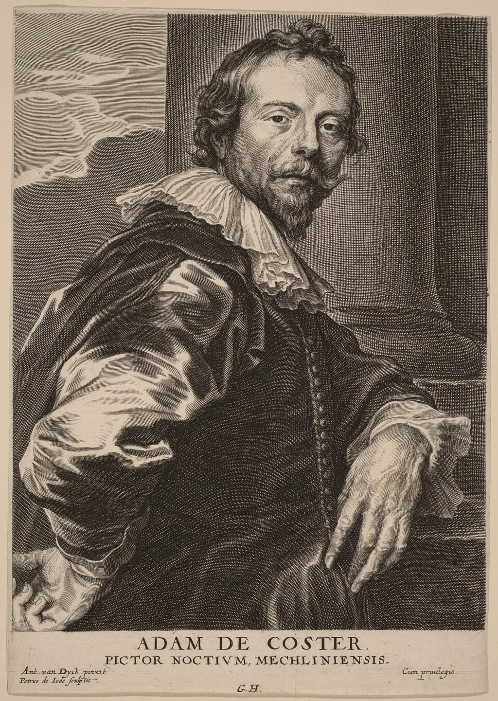 Adam de Coster, by Pieter de Jode II, ink, 1634