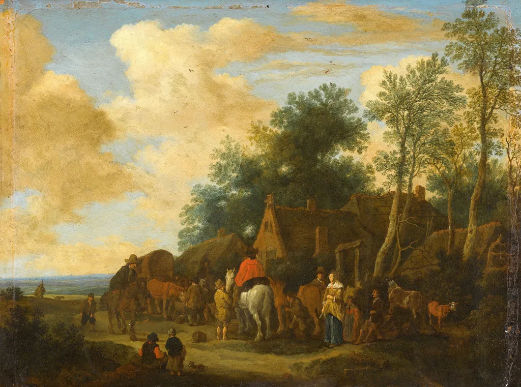 Halting at a roadside inn, by Pieter de Molijn, oil, 1657