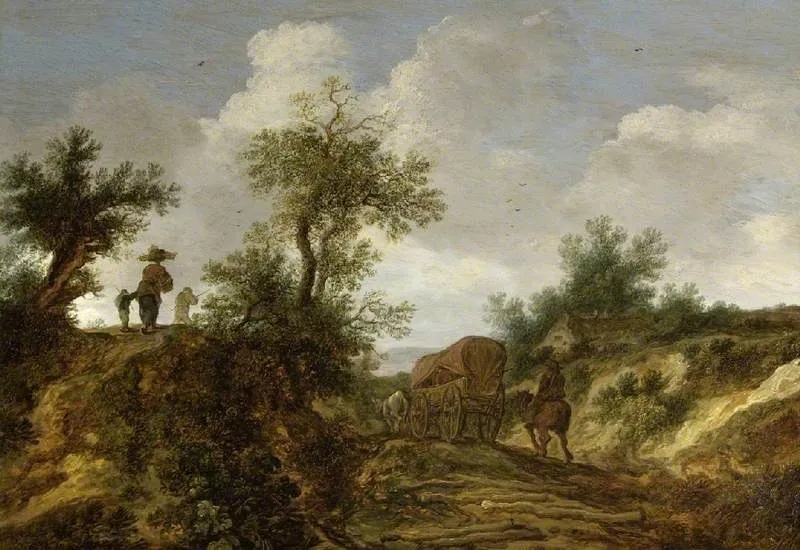 Landscape with figures, by Pieter de Molijn, oil, 1657