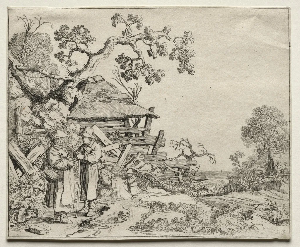Landscape with Two Peasants Conversing, by Pieter de Molijn, 1626