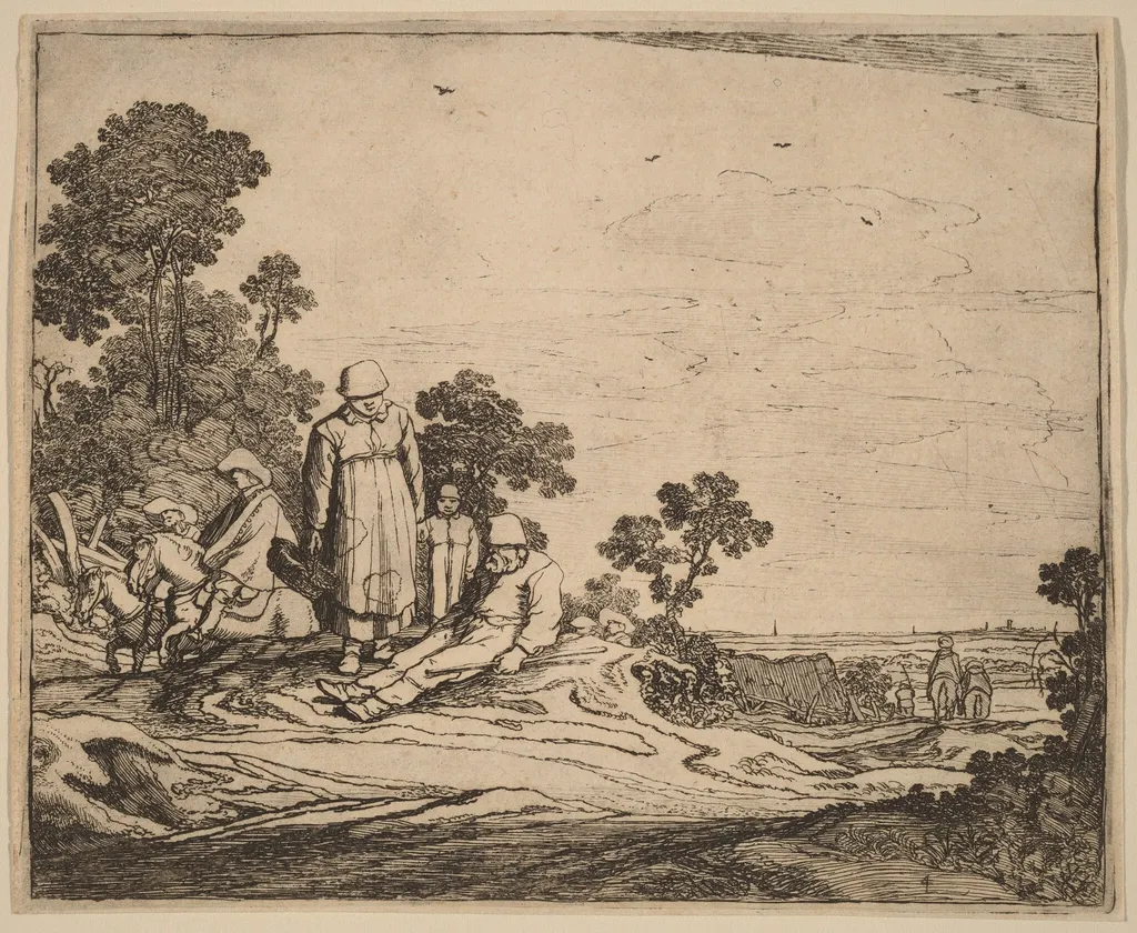 Woman and Child Standing near a Seated Peasant, by Pieter de Molijn, ink, 1626
