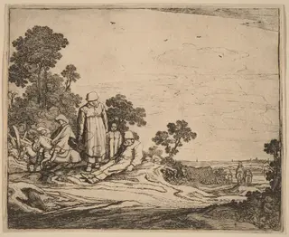 Woman and Child Standing near a Seated Peasant, by Pieter de Molijn