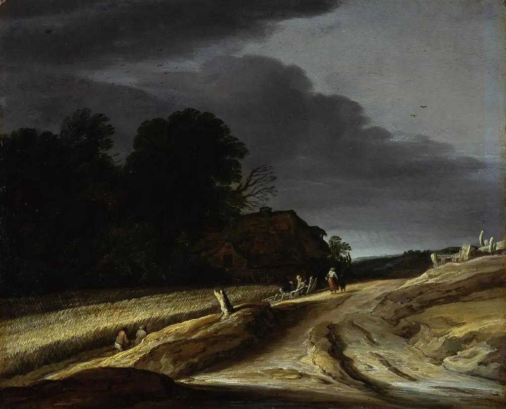 Dirt track near a corn field, by Pieter Dircksz Santvoort