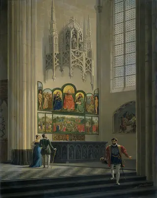 The Ghent Altarpiece by the van Eyck Brothers in St Bavo Cathedral in Ghent, by Pieter-Frans De Noter, 1829