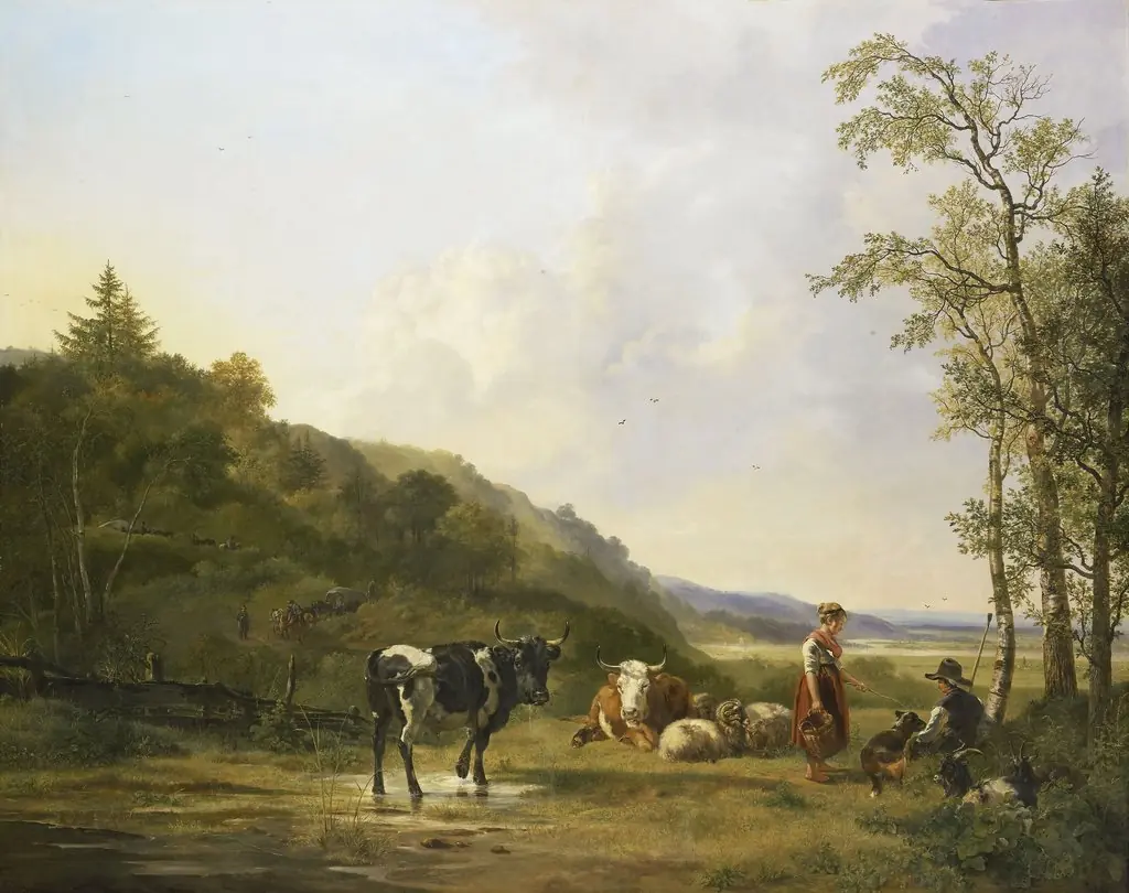 Landscape with Shepherd, Shepherdess and Cows, by Pieter Gerardus van Os
