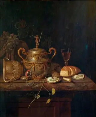 Porringer, German Cup and Oysters, by Pieter Gerritsz van Roestraten, 1690